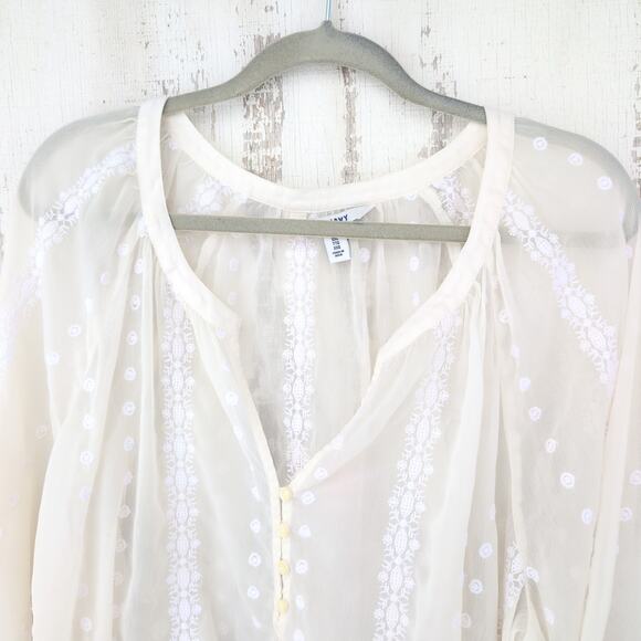 Old Navy Fairy Delicate Romantic Sheer Top Women's XXL Ivory Embroidered - Picture 2 of 8